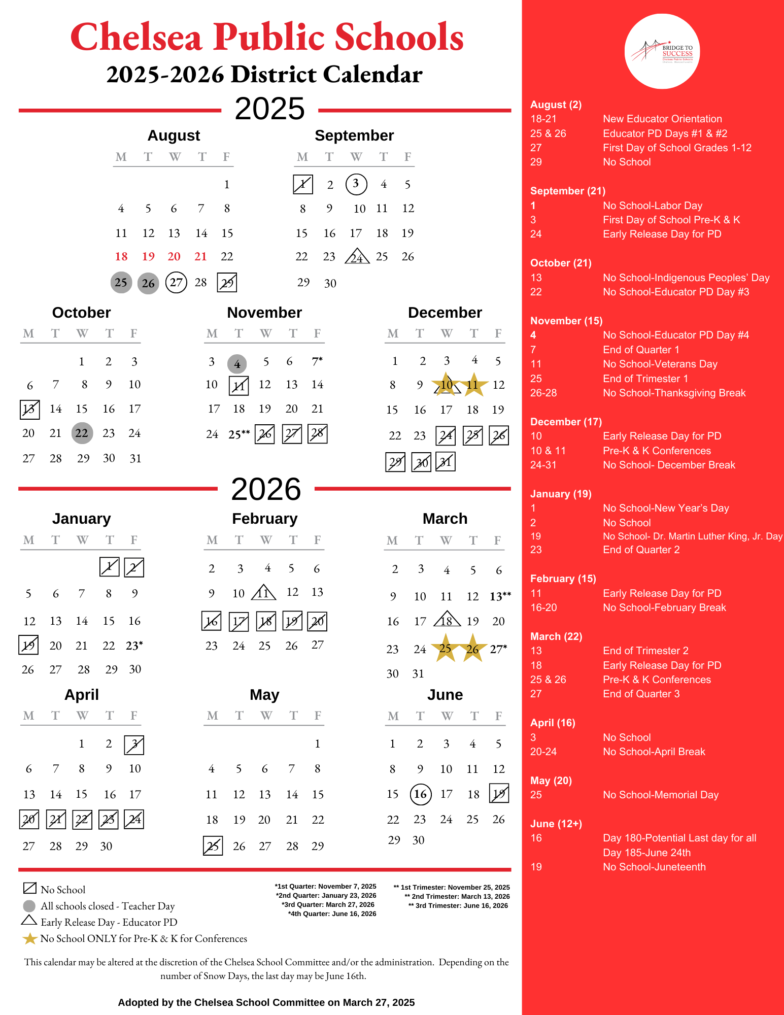 2025-26 CPS District Calendar in English